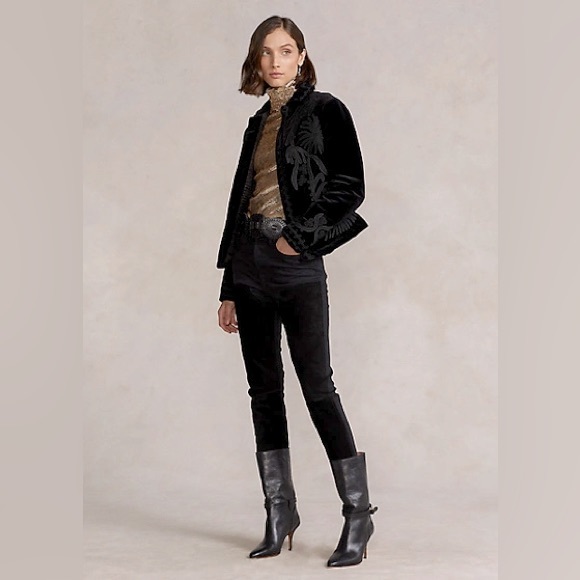 SOUTACHE-TRIM VELVET BLAZER IN POLO BLACK - Picture 4 of 6